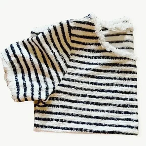 Green Envelope Striped Cropped Fringe  Edge Top Shirt SZ S - Picture 2 of 3